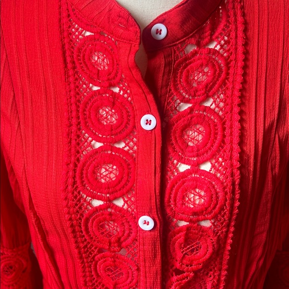 SHEIN Button Down Boho Eyelet Blouse - Picture 2 of 6